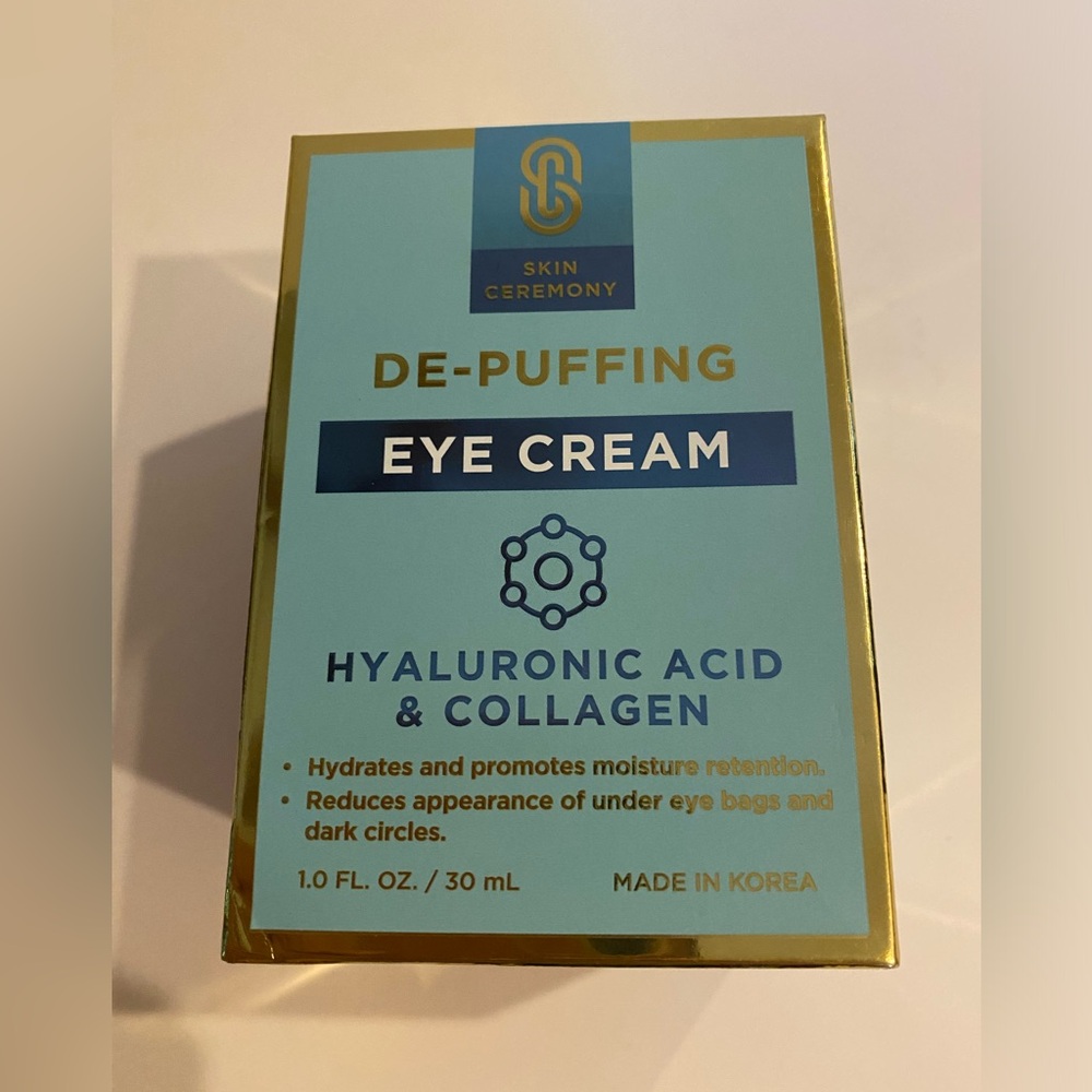 Skin Ceremony De-Puffing, Eye Cream Hyaluronic Acid & Collagen Dark Circles NIB